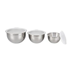 Le Creuset Stainless Steel Mixing Bowls With Lids, Set Of 3 12 Le Creuset Stainless Steel Mixing Bowls With Lids, Set Of 3 -Le Creuset RS18020 SSB1004S3 lpr