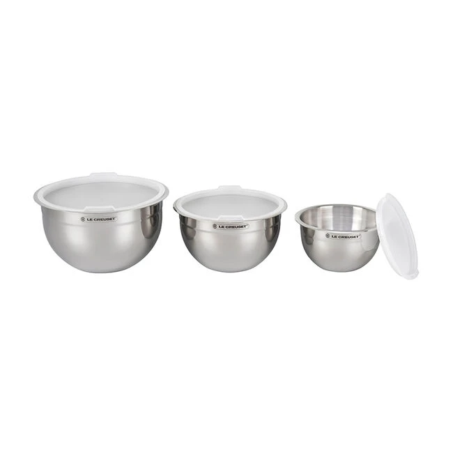 Le Creuset Stainless Steel Mixing Bowls With Lids, Set Of 3 4 Le Creuset Stainless Steel Mixing Bowls With Lids, Set Of 3 - Image 4