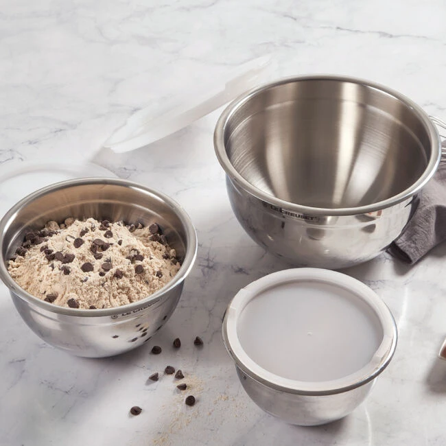 Le Creuset Stainless Steel Mixing Bowls With Lids, Set Of 3 2 Le Creuset Stainless Steel Mixing Bowls With Lids, Set Of 3 - Image 2