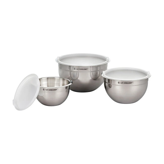 Le Creuset Stainless Steel Mixing Bowls With Lids, Set Of 3 3 Le Creuset Stainless Steel Mixing Bowls With Lids, Set Of 3 - Image 3